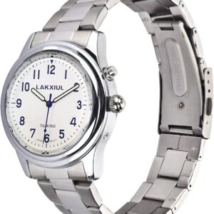 Reloj LAKXIUL Parlante para ciegos Pulso metalico, adultos mayores y baja visión, números en alto contraste + dice la hora en voz alta