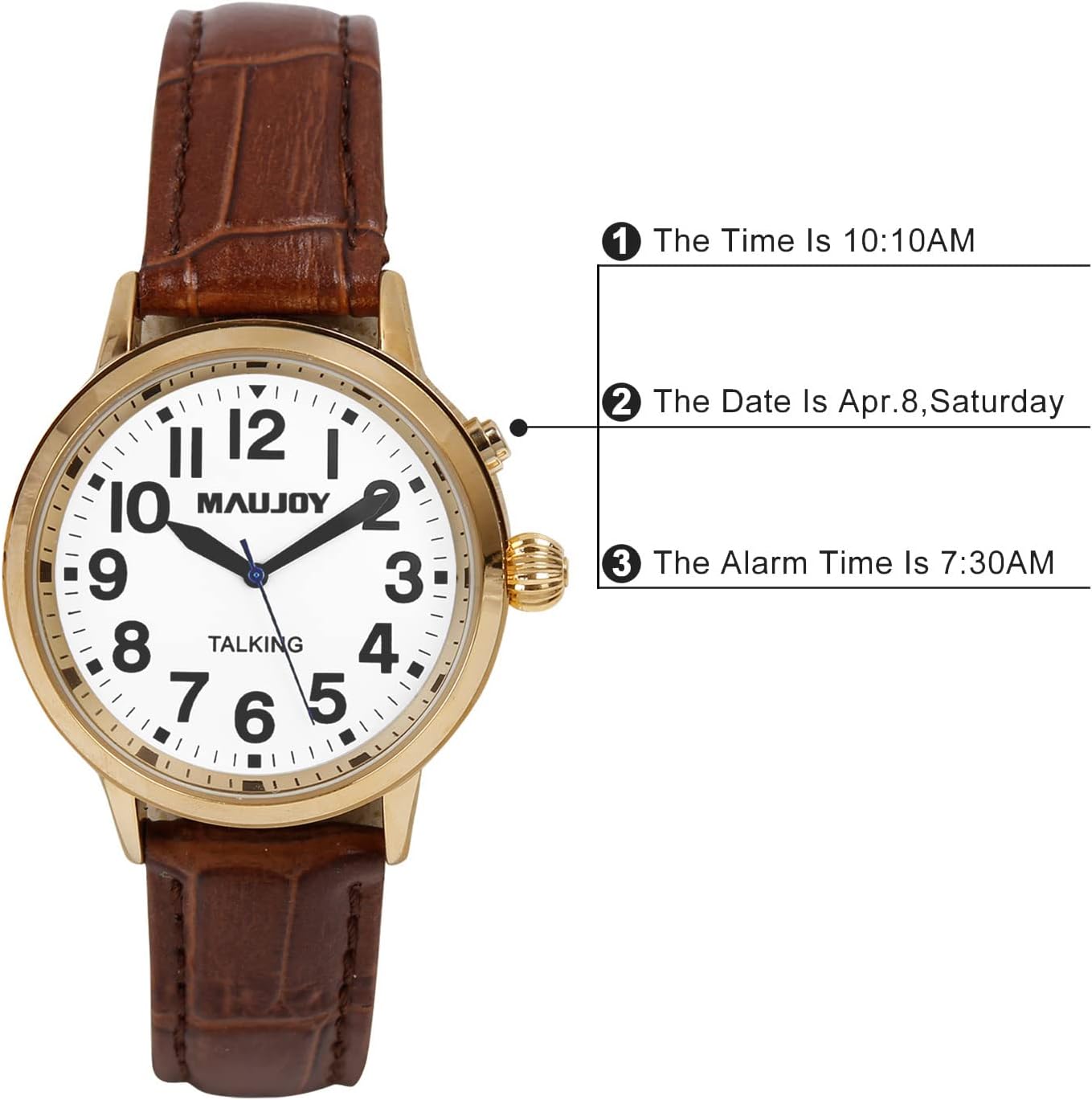 VISRELOJ1 Reloj Braille y parlante ciegos baja vision 2 Reloj de Mujer Parlante 2en1 para ciegos, adultos mayores y baja visión, números en alto contraste + dice la hora en voz alta
