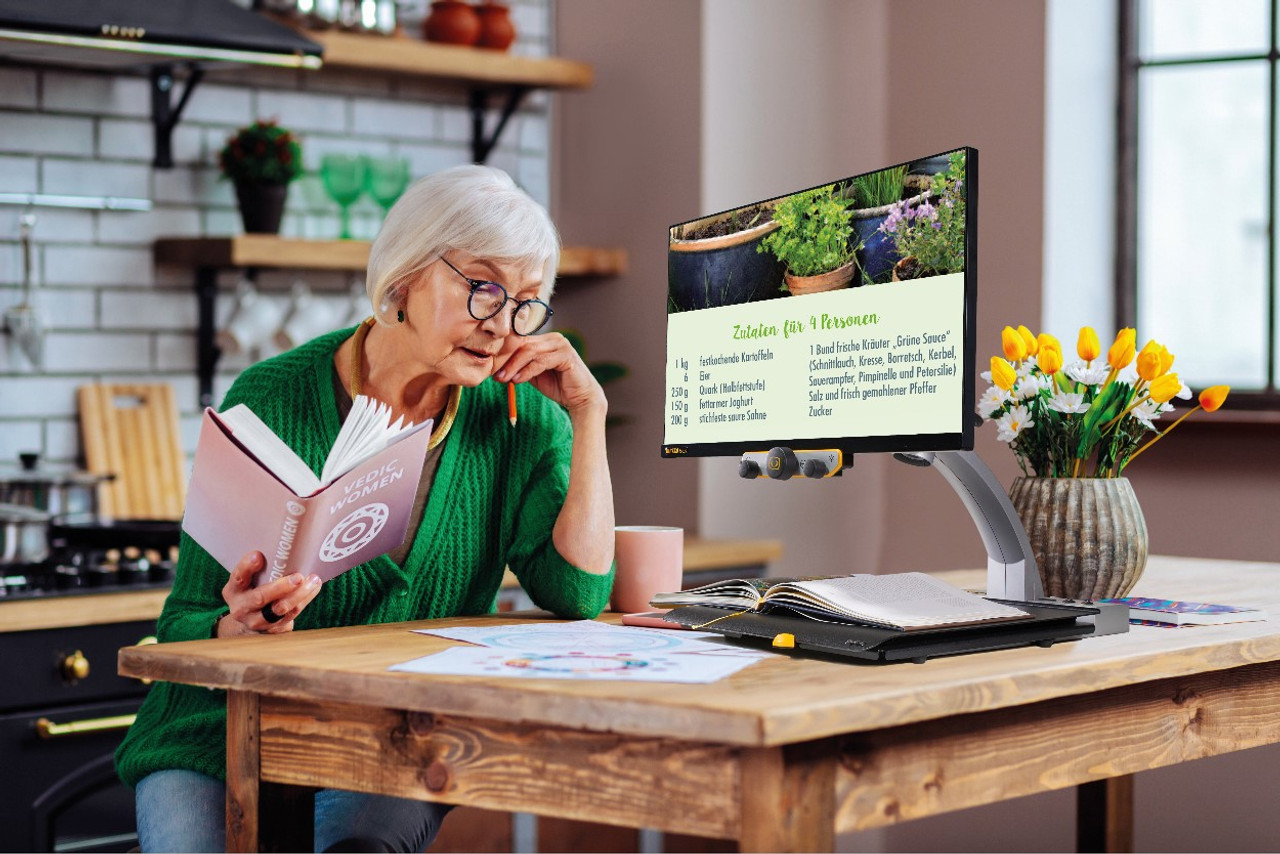 LLupa Electrónica Reinecker Mezzo Focus - 24" Estos dispositivos facilitan que personas con baja visión puedan volver a leer un libro, una carta, una receta médica, cualquier texto impreso y hasta imágenes, lo cual ayuda a recuperar calidad de vida. Las lupas electrónicas o magnificadores de imágenes, son dispositivos que amplían el texto o las imágenes, para que las personas con baja visión puedan tener acceso a documentos impresos. También ofrecen diferentes personalizaciones de colores en la letra y el fondo, para obtener un mayor contraste que se adapte a las necesidades del usuario. La línea de lupas electrónicas de escritorio Mezzo compactas de Reinecker combina lo último en tecnología de cámaras digitales con un diseño elegante, compacto y fácil de usar. Mezzo utiliza la tecnología de alta definición de baja visión (LVHD) para ofrecer una imagen FullHD de alta resolución sin borrosidades ni sombras, brindando al usuario imágenes nítidas y de alta resolución incluso con los niveles de aumento más altos. La cámara FullHD amplía su material de lectura con la mejor calidad de imagen, mínimo ruido de imagen y reflejo reducido de superficies brillantes. También puedes beneficiarte de la reducción de sombras mientras escribes a mano. Con su monitor de pantalla plana LED de alta resolución, la unidad ofrece una excelente ergonomía y movilidad, lo que convierte al Mezzo en el sistema más cómodo disponible. Las características incluyen: • Monitor de pantalla plana LED de alta resolución de 24" (1600x 900 píxeles) • Ampliación de 3,8X a 45X, con enfoque automático • Tecnología NELE (Experiencia de luz de evolución natural) para reducir sombras y reflejos, especialmente importante al escribir a mano • Sencillo e intuitivo Operación con 3 botones • 6 selecciones de color personalizables, incluido todo color • Control de brillo, con ventanas y marcado de líneas • Mesa XY con freno • Peso: 23 libras Lupa Electrónica Reinecker Mezzo Focus - 24" Estos dispositivos facilitan que personas con baja visión puedan volver a leer un libro, una carta, una receta médica, cualquier texto impreso y hasta imágenes, lo cual ayuda a recuperar calidad de vida. Las lupas electrónicas o magnificadores de imágenes, son dispositivos que amplían el texto o las imágenes, para que las personas con baja visión puedan tener acceso a documentos impresos. También ofrecen diferentes personalizaciones de colores en la letra y el fondo, para obtener un mayor contraste que se adapte a las necesidades del usuario. La línea de lupas electrónicas de escritorio Mezzo compactas de Reinecker combina lo último en tecnología de cámaras digitales con un diseño elegante, compacto y fácil de usar. Mezzo utiliza la tecnología de alta definición de baja visión (LVHD) para ofrecer una imagen FullHD de alta resolución sin borrosidades ni sombras, brindando al usuario imágenes nítidas y de alta resolución incluso con los niveles de aumento más altos. La cámara FullHD amplía su material de lectura con la mejor calidad de imagen, mínimo ruido de imagen y reflejo reducido de superficies brillantes. También puedes beneficiarte de la reducción de sombras mientras escribes a mano. Con su monitor de pantalla plana LED de alta resolución, la unidad ofrece una excelente ergonomía y movilidad, lo que convierte al Mezzo en el sistema más cómodo disponible. Las características incluyen: • Monitor de pantalla plana LED de alta resolución de 24" (1600x 900 píxeles) • Ampliación de 3,8X a 45X, con enfoque automático • Tecnología NELE (Experiencia de luz de evolución natural) para reducir sombras y reflejos, especialmente importante al escribir a mano • Sencillo e intuitivo Operación con 3 botones • 6 selecciones de color personalizables, incluido todo color • Control de brillo, con ventanas y marcado de líneas • Mesa XY con freno • Peso: 23 libras