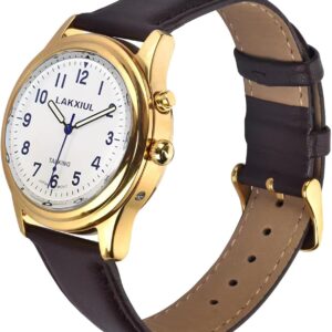 Reloj LAKXIUL 4 Parlante para ciegos Pulso cuero, adultos mayores y baja visión, números en alto contraste + dice la hora en voz alta