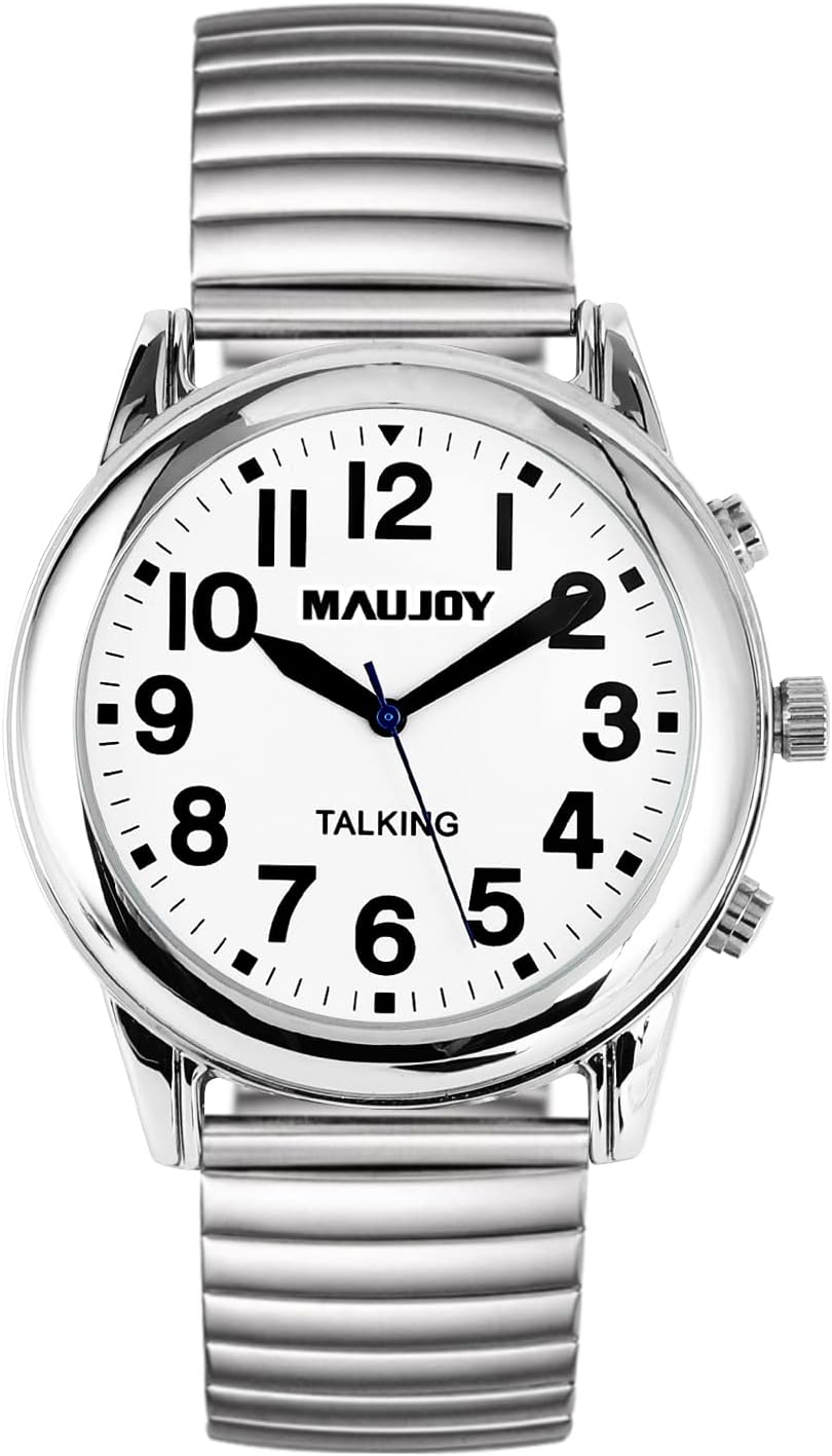 Reloj MAUJOY Parlante para ciegos Pulso metálico Reloj MAUJOY Parlante para ciegos Pulso metálico, adultos mayores y baja visión, números en alto contraste + dice la hora en voz alta