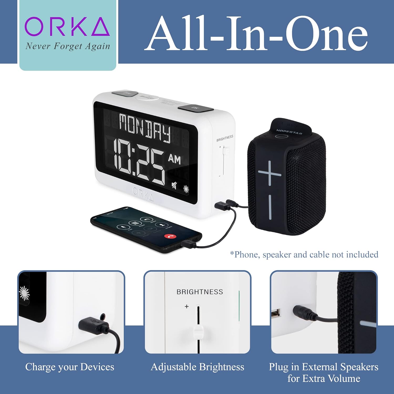 Reloj despertador ORKA parlante 9 Reloj despertador ORKA habla en español para ciegos, graba recordatorios pastillas Alzheimer demencia adulto mayor