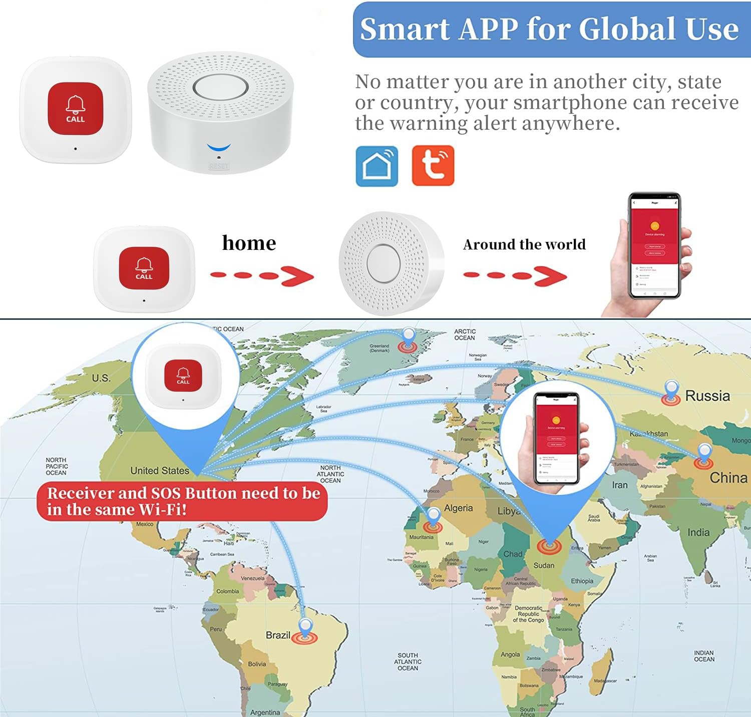 Timbre de emergencia WIFI SOS para cuidadores discapacidad adulto mayor pacientes Timbre de emergencia WIFI SOS para cuidadores discapacidad adulto mayor pacientes