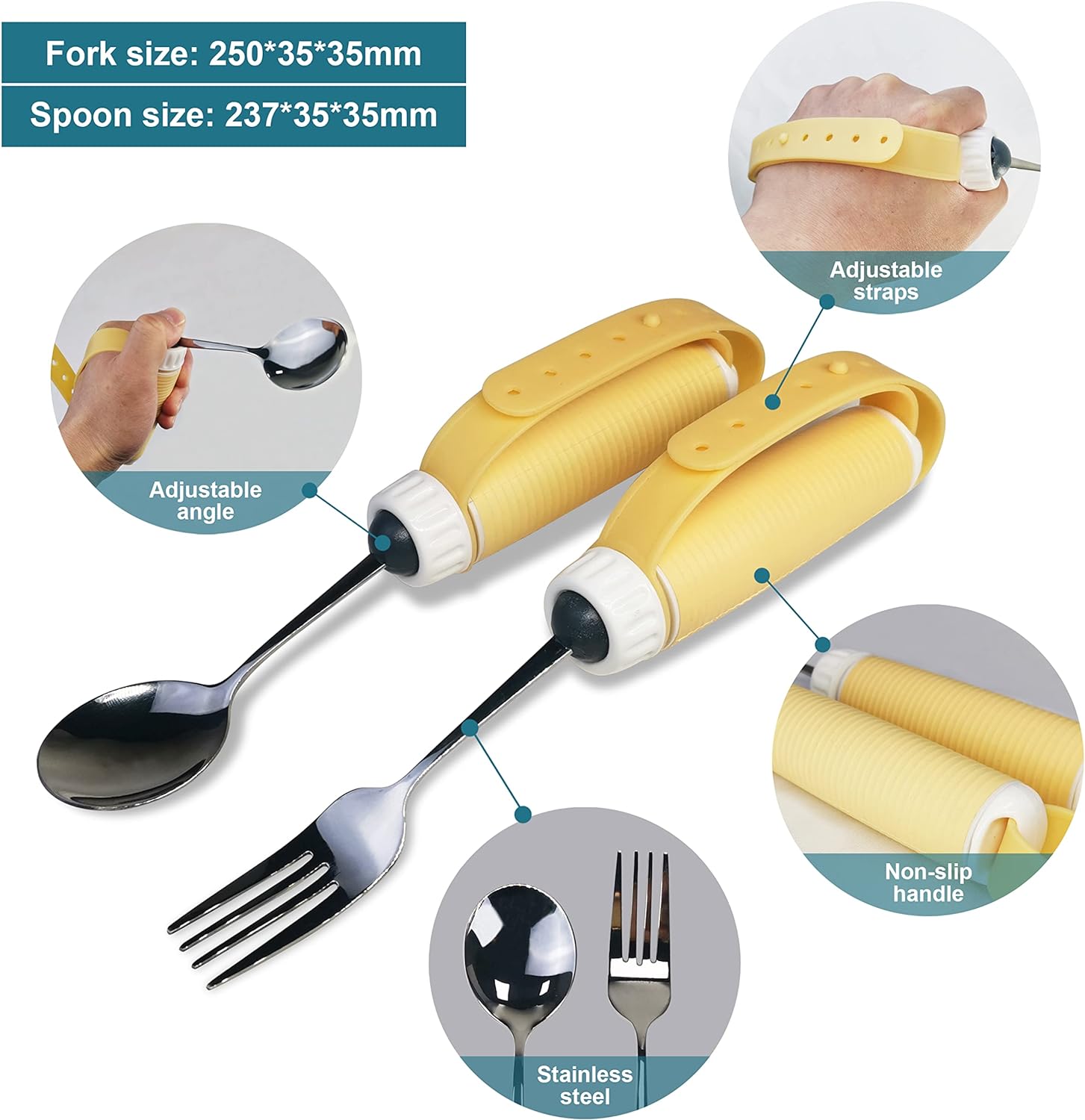 Cuchara y tenedor adulto mayor Parkinson discapacidad,mango grueso, correa fácil agarre,peso,angulo adaptable Cuchara y tenedor adulto mayor Parkinson discapacidad,mango grueso, correa fácil agarre,peso,angulo adaptable