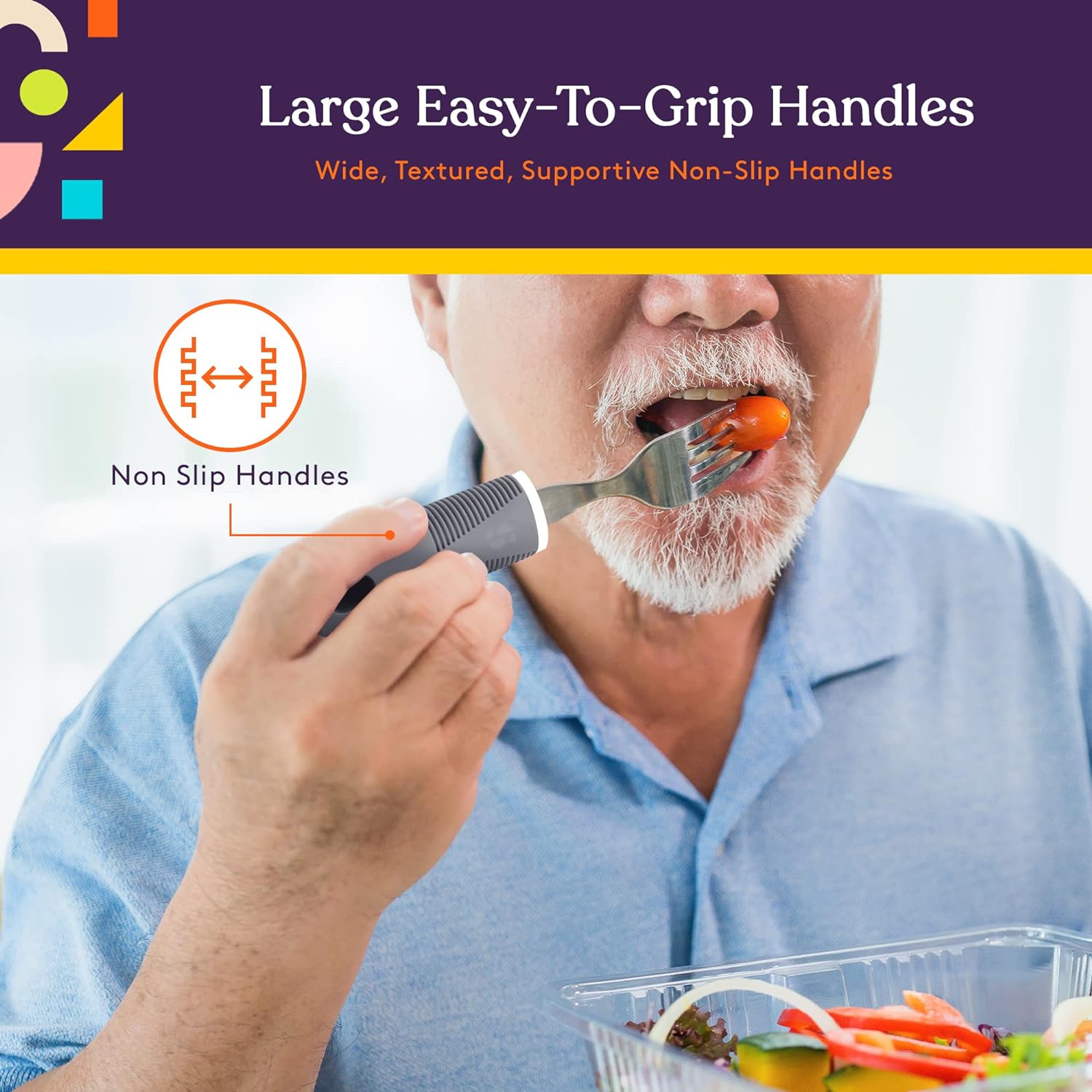 Kit 5 utensilios cuchara tenedor cuchillo adulto mayor, discapacidad, Parkinson,mango grueso, correa fácil agarre Kit 5 utensilios cuchara tenedor cuchillo adulto mayor, discapacidad, Parkinson,mango grueso, correa fácil agarre