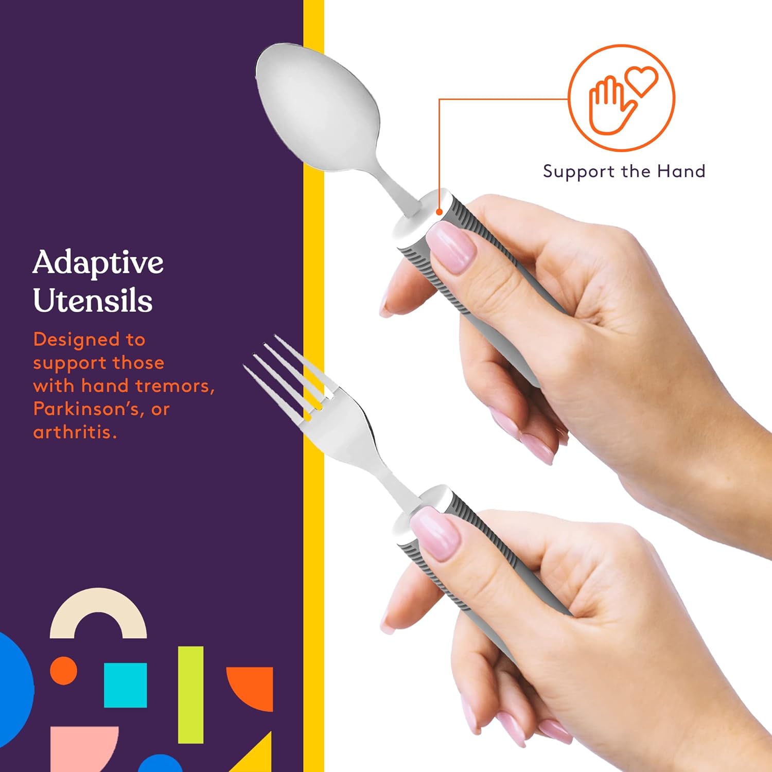 Kit 5 utensilios cuchara tenedor cuchillo adulto mayor, discapacidad, Parkinson,mango grueso, correa fácil agarre Kit 5 utensilios cuchara tenedor cuchillo adulto mayor, discapacidad, Parkinson,mango grueso, correa fácil agarre