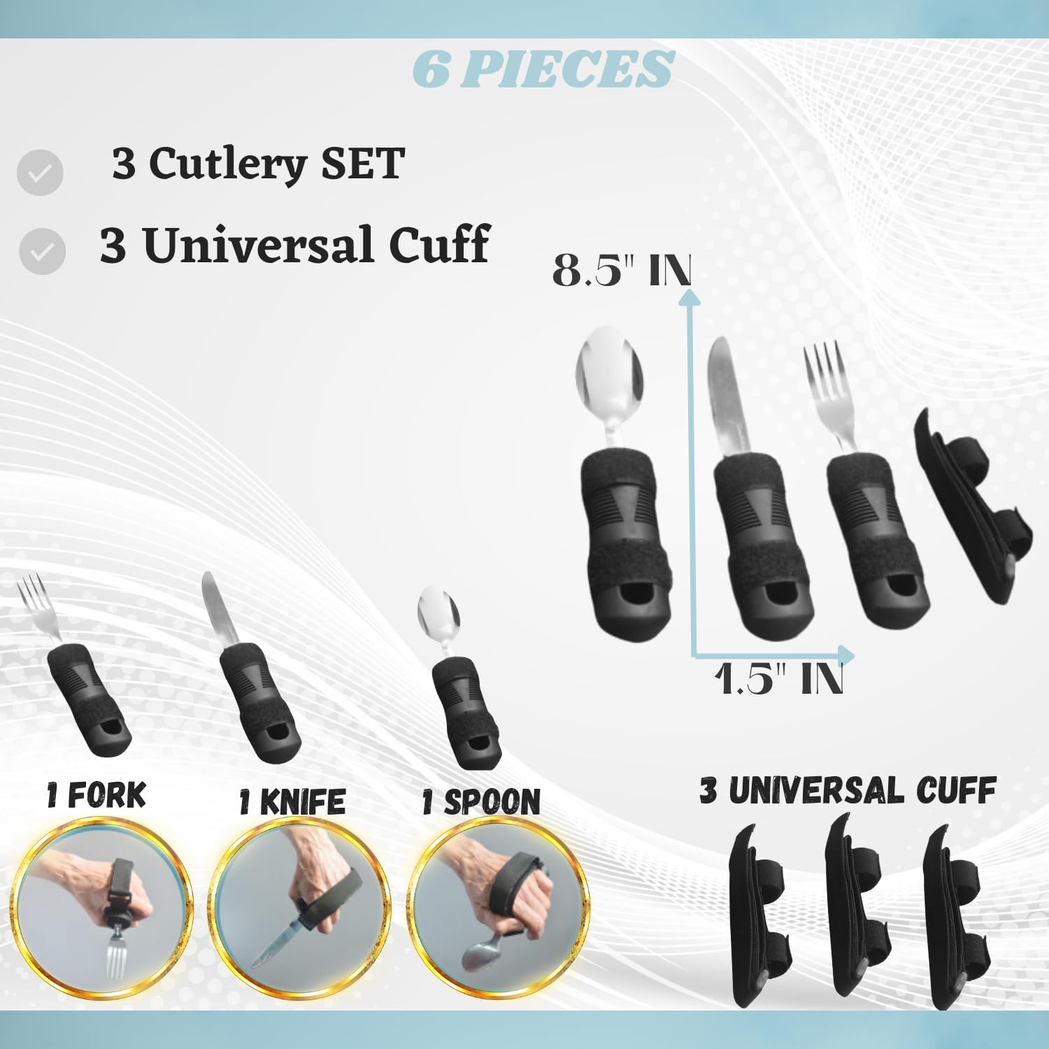 Kit tenedor cuchara y cuchillo con correa Discapacidad Adulto Mayor terapia ocupacional,Parkinson,artritis, Ayuda para comer Kit tenedor cuchara y cuchillo con correa Discapacidad Adulto Mayor terapia ocupacional,Parkinson,artritis, Ayuda para comer