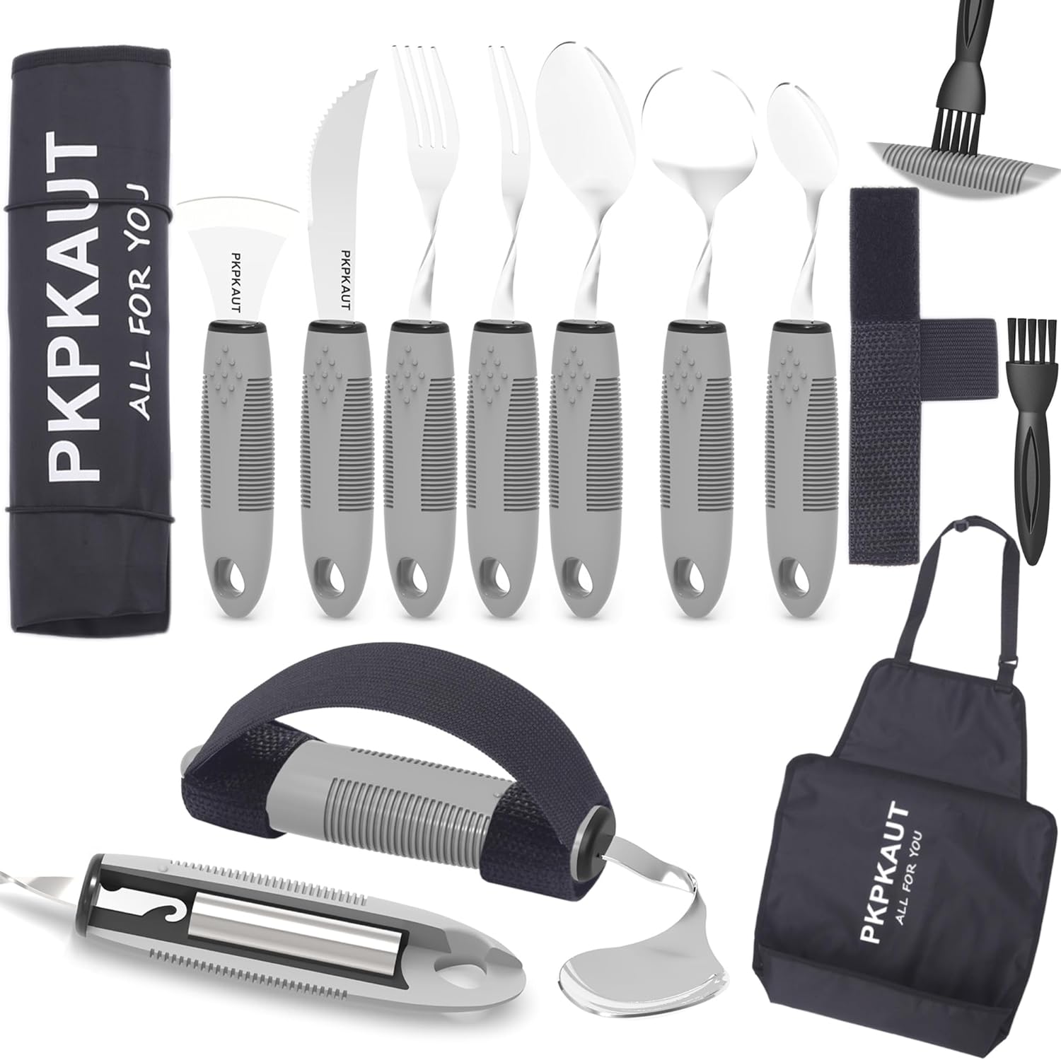 Kit completo cuchara y utensilios alimentación adulto mayor, discapacidad, Parkinson,mango grueso, correa fácil agarre Kit completo cuchara y utensilios alimentación adulto mayor, discapacidad, Parkinson,mango grueso, correa fácil agarre