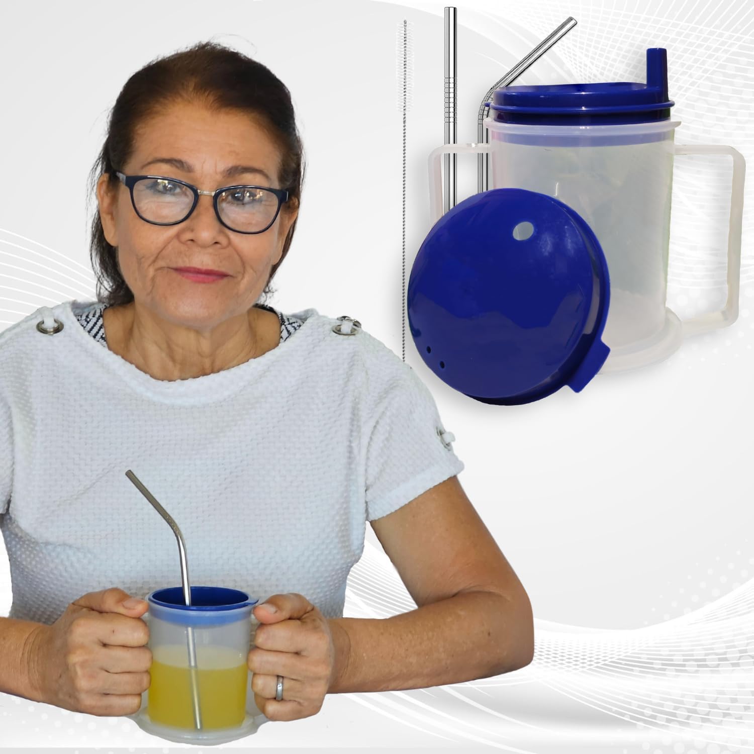Vaso anti derrames pitillo discapacidad adulto mayor Parkinson demencia pacientes temblores alimentación comer Vaso anti derrames pitillo discapacidad adulto mayor Parkinson demencia pacientes temblores alimentación comer