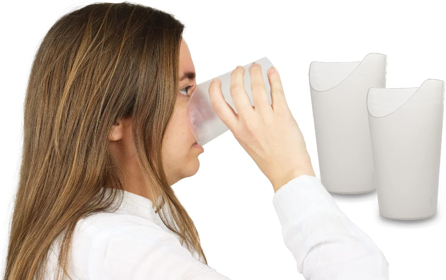 2 Vasos recortados nariz disfagia discapacidad adulto mayor Parkinson demencia pacientes temblores alimentación comer 2 Vasos recortados nariz disfagia discapacidad adulto mayor Parkinson demencia pacientes temblores alimentación comer