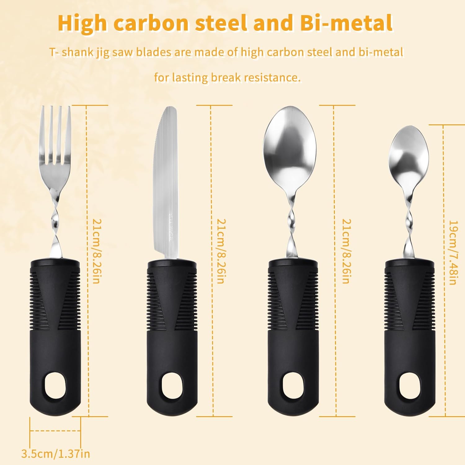 Kit 4en1 cuchara tenedor cuchillo Parkinson,mango grueso, correa fácil agarre Kit 4en1 cuchara tenedor cuchillo Parkinson,mango grueso, correa fácil agarre