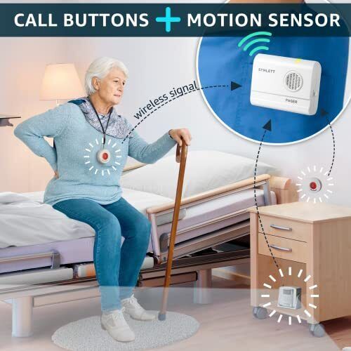 Kit cuidador alarma adulto mayor discapacidad 2 timbres sensor movimiento y receptor emergencia SOS inalámbrico pacientes Kit cuidador alarma adulto mayor discapacidad 2 timbres sensor movimiento y receptor emergencia SOS inalámbrico pacientes