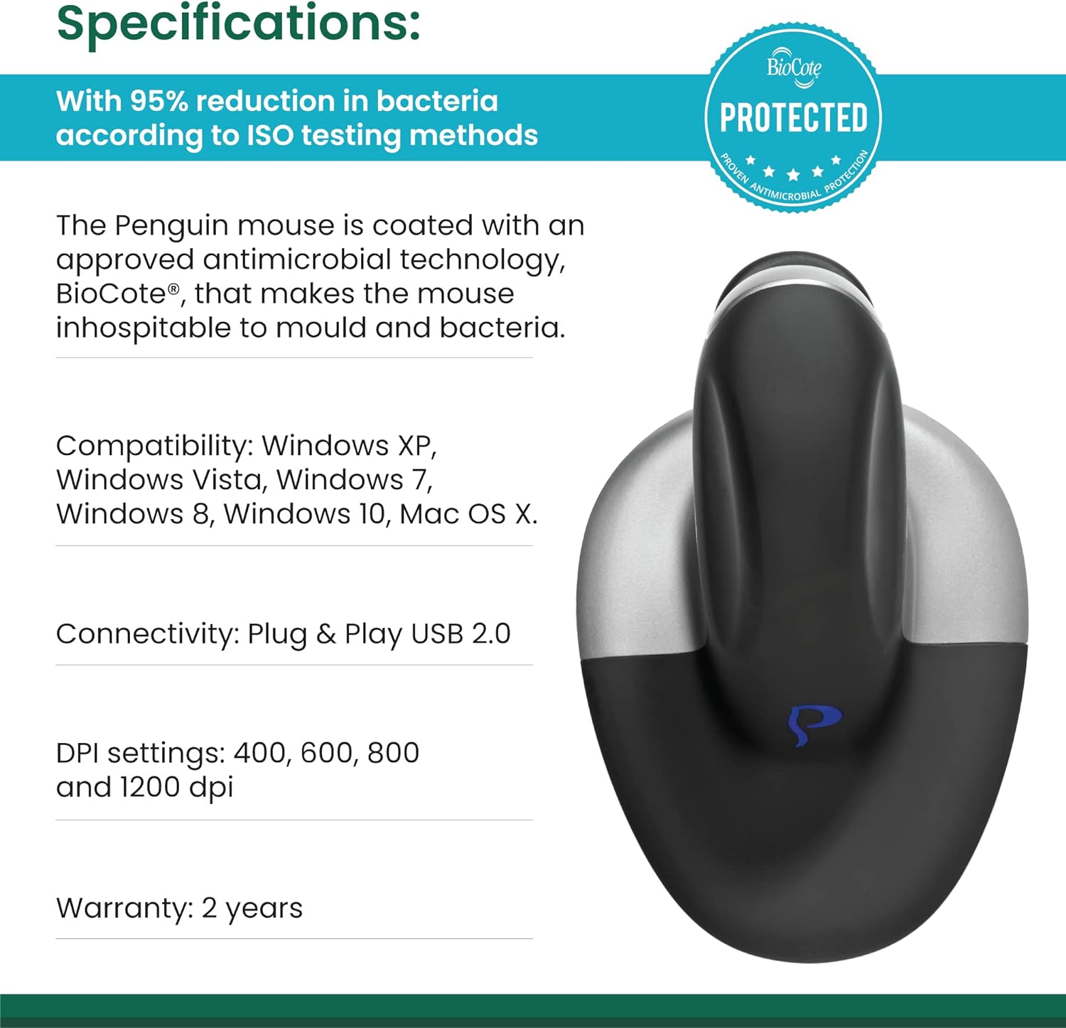 Mouse Posturite Penguin - Mouse ergonómico ambidiestro con cable Mouse Posturite Penguin - Mouse ergonómico ambidiestro con cable