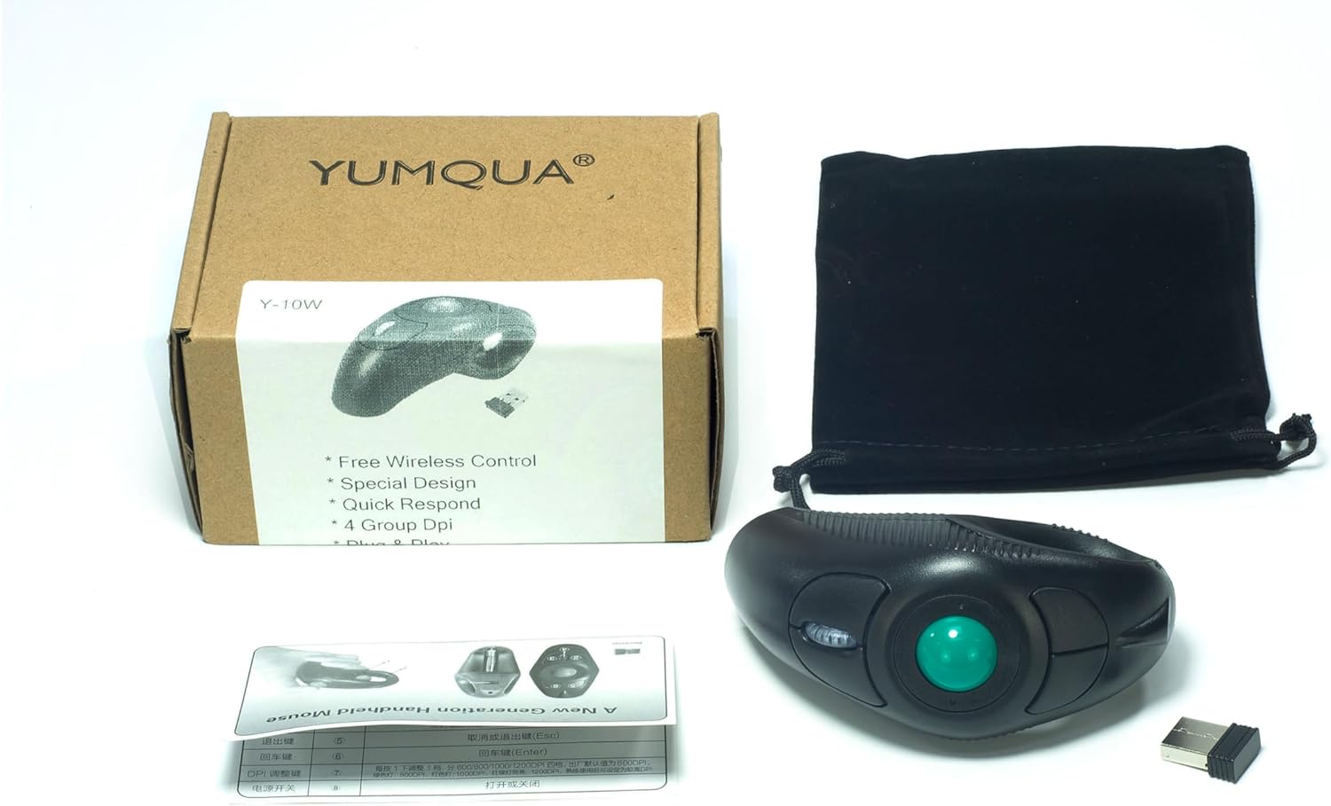 Mouse TrackBall de mano YUMQUA Y-10W inalámbrico 2.4 GHz Discapacidad accesibilidad Mouse TrackBall de mano YUMQUA Y-10W inalámbrico 2.4 GHz Discapacidad accesibilidad